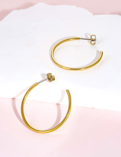 Limerencia Hypoallergene G23 Reines Titan Große Offene C-Creolen Ohrringe, F136 Leichte Cubic Zirkonia Ohrklemmen für Frauen mit Empfindlichen Ohren (30 mm Dünne Runde Creolen, Silber)