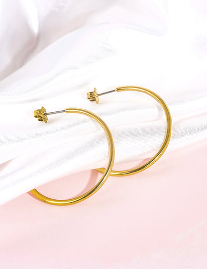 Limerencia Hypoallergene G23 Reines Titan Große Offene C-Creolen Ohrringe, F136 Leichte Cubic Zirkonia Ohrklemmen für Frauen mit Empfindlichen Ohren (30 mm Dünne Runde Creolen, Silber)