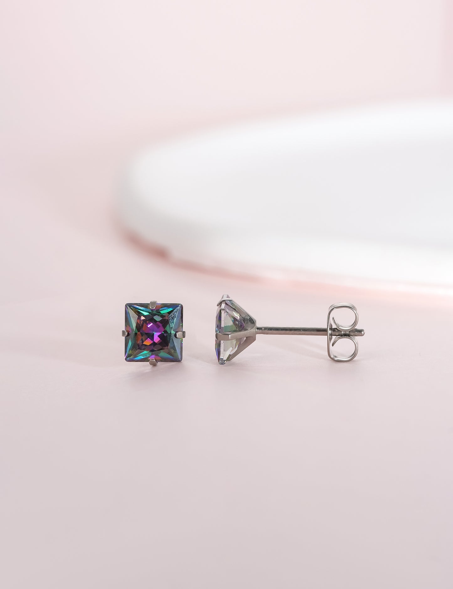 Limerencia Hypoallergenic G23 Titanium Earrings, F136 Implant Grade Pure Titanium Medical, Suitable for Sensitive Ears with Birthstone Crystals CZ Simulated Diamonds (Rainbow Quartz)