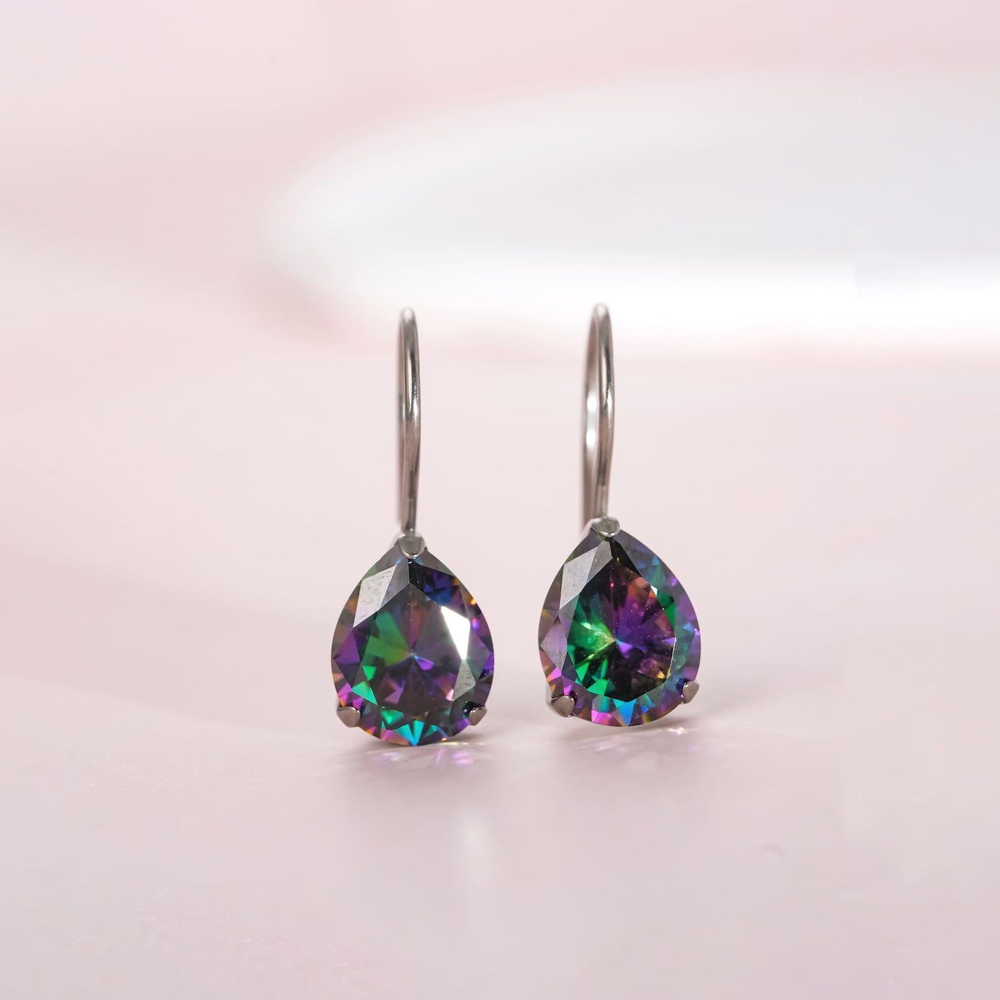 Orecchini cerchio pendenti Limerencia in titanio puro ipoallergenico con zirconi cubici, orecchini leggeri a goccia con zirconi/opali per donne con orecchie sensibili (Gocce d’acqua, zirconi multicolore)