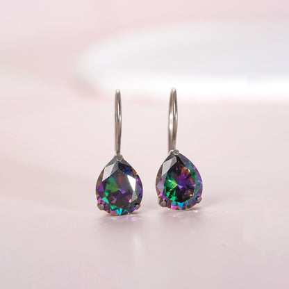 Orecchini cerchio pendenti Limerencia in titanio puro ipoallergenico con zirconi cubici, orecchini leggeri a goccia con zirconi/opali per donne con orecchie sensibili (Gocce d’acqua, zirconi multicolore)