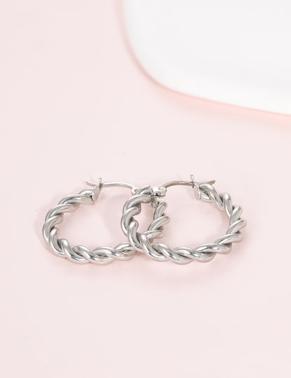 Pendientes de aro redondos Limerencia hipoalergénicos de titanio puro retorcido para mujer (aro de cuerda retorcida de 24 mm, plateado)