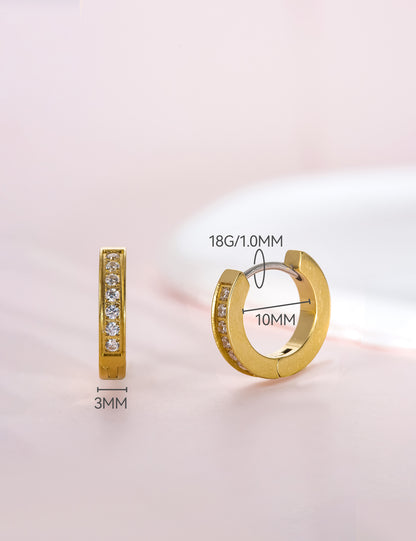 Limerencia G23 Aretes de aro hipoalergénicos de titanio puro para orejas sensibles (aro con circonita cúbica de 10 mm, oro)