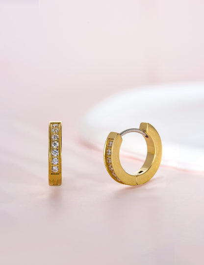 Limerencia G23 Aretes de aro hipoalergénicos de titanio puro para orejas sensibles (aro con circonita cúbica de 10 mm, oro)