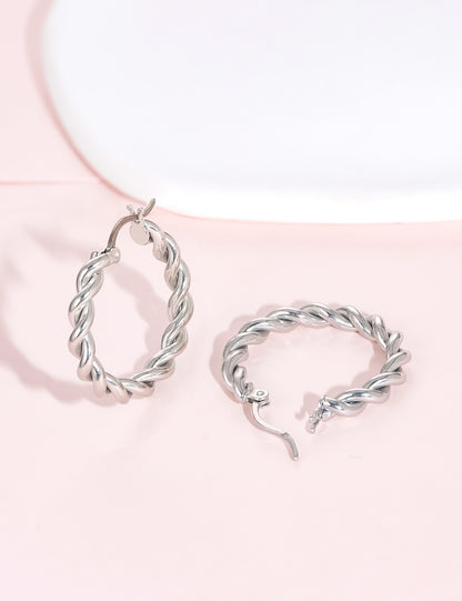 Pendientes de aro redondos Limerencia hipoalergénicos de titanio puro retorcido para mujer (aro de cuerda retorcida de 24 mm, plateado)