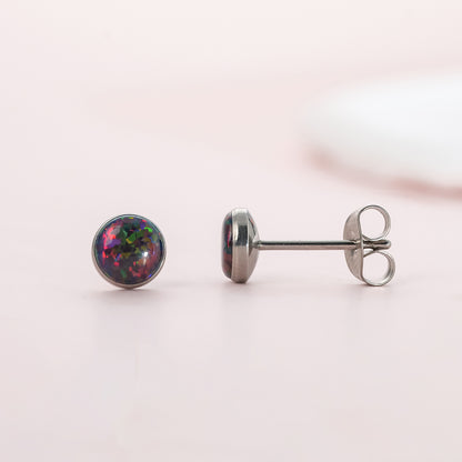 Limerencia Ohrringe aus reinem Titan, hypoallergen | Opal-Ohrstecker | Minimalistisch, Implantatqualität | Für empfindliche Ohren, filigraner Schmuck