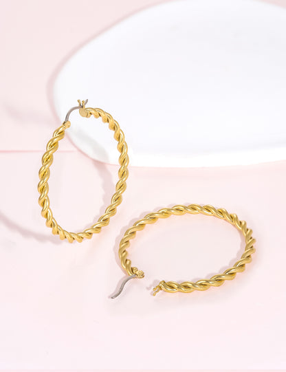 Limerencia hipoalergénicos Aretes de aro redondos de titanio puro trenzado para mujer (aro de cuerda trenzada de 42 mm, plata)…