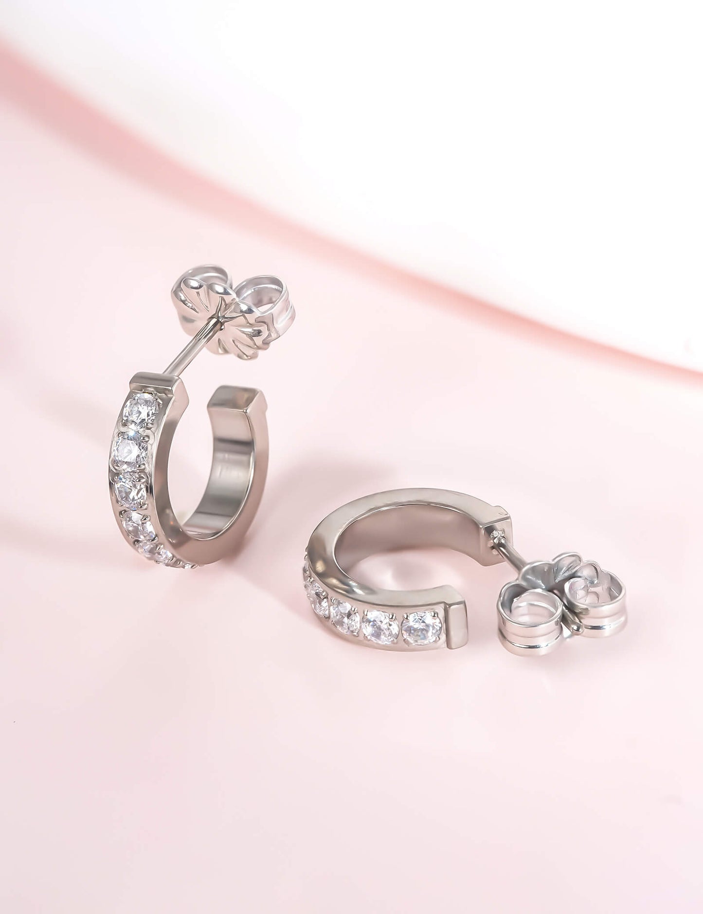 Limerencia Hypoallergenic G23 Pure Titanium Small Open C Hoop Earrings, F136 Implant Grade Lightweight Cubic Zirconia/Opal Cuff Huggie Earrings for Women Sensitive Ears