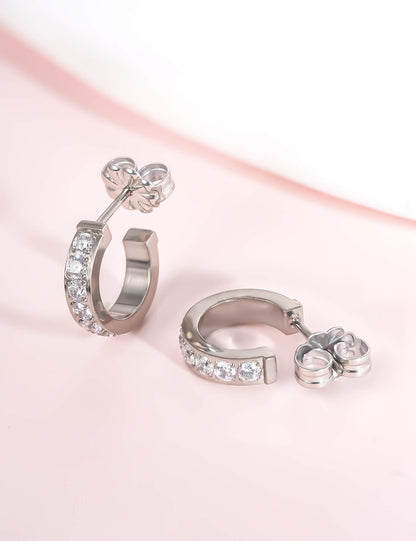 Limerencia Hypoallergenic G23 Pure Titanium Small Open C Hoop Earrings, F136 Implant Grade Lightweight Cubic Zirconia/Opal Cuff Huggie Earrings for Women Sensitive Ears