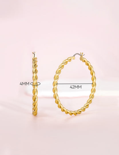 Limerencia hipoalergénicos Aretes de aro redondos de titanio puro trenzado para mujer (aro de cuerda trenzada de 42 mm, plata)…