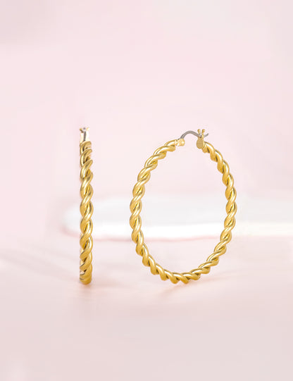 Limerencia hipoalergénicos Aretes de aro redondos de titanio puro trenzado para mujer (aro de cuerda trenzada de 42 mm, plata)…
