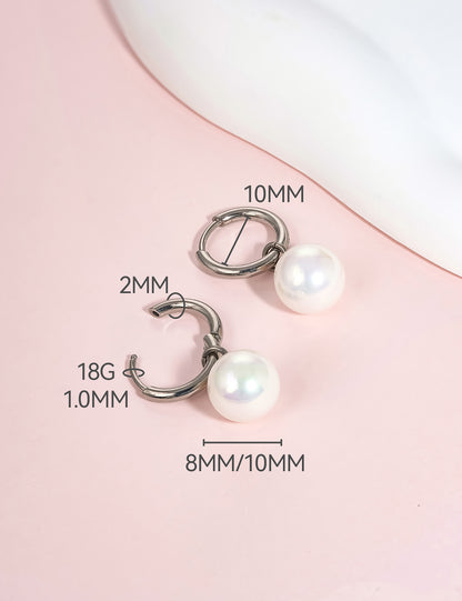 Limerencia Pendientes Hipoalergénicos de Titanio Puro con Postes Ligeros Colgantes Huggie para Mujer | Barra Vertical, Cruz, Luna, Rayo | Pendientes Delicados (Perla de 10 mm)