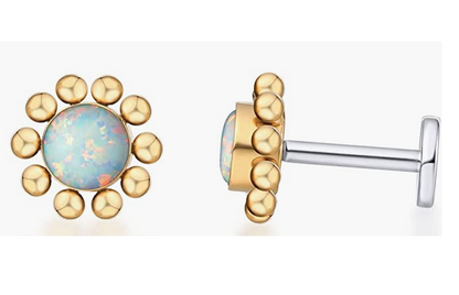 Limerencia G23 Boucles d'oreilles à dos plat 18G hypoallergéniques | Piercing en titane grade implant F136 sans filetage à emboîtement pour cartilage, hélix, labret, lèvre, Monroe et tragus - Opale Soleil