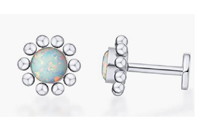 Limerencia G23 Boucles d'oreilles à dos plat 18G hypoallergéniques | Piercing en titane grade implant F136 sans filetage à emboîtement pour cartilage, hélix, labret, lèvre, Monroe et tragus - Opale Soleil