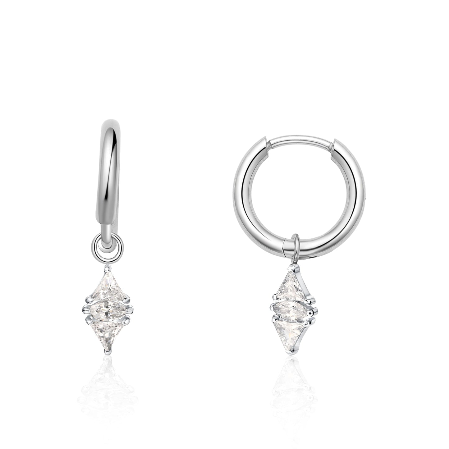 Orecchini huggie pendenti leggeri in titanio puro ipoallergenico Limerencia donna, modelli barra verticale, croce, luna e fulmine, orecchini delicati con zircone rombico