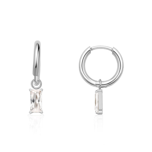 Orecchini huggie pendenti leggeri in titanio puro ipoallergenico Limerencia da donna, modelli barra verticale, croce, luna e fulmine, orecchini delicati con zircone rettangolare