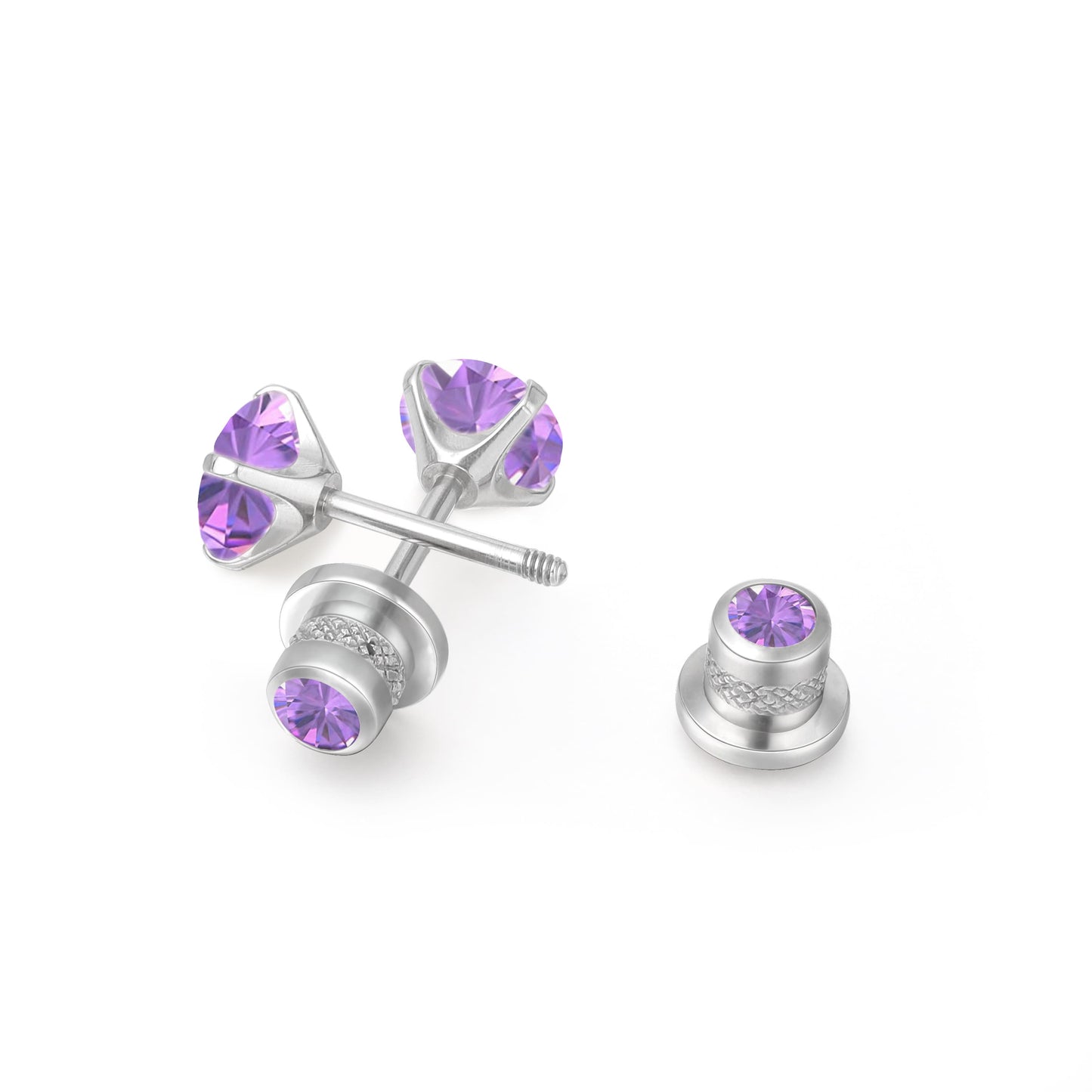 Orecchini a perno in titanio G23 ipoallergenici Limerencia donna, zircone cubico 5A, chiusura a vite elica, piercing titanio medicale F136 per orecchie sensibili (colore viola)