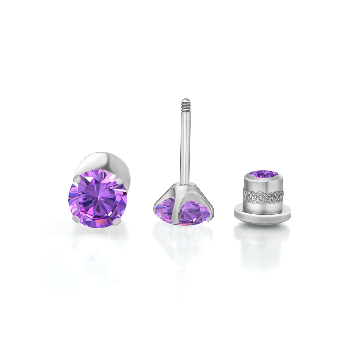 Orecchini a perno in titanio G23 ipoallergenici Limerencia donna, zircone cubico 5A, chiusura a vite elica, piercing titanio medicale F136 per orecchie sensibili (colore viola)