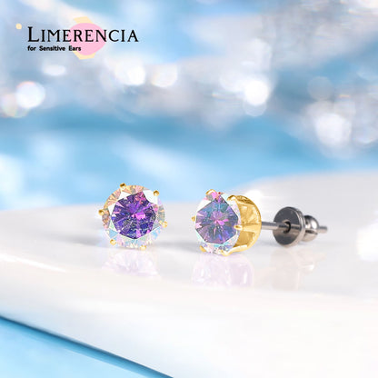 Pendientes de titanio Limerencia hipoalergénicos, tachas de grado implantado F136 con circón redondo, pendientes de seis garras para mujer y hombre con orejas sensibles