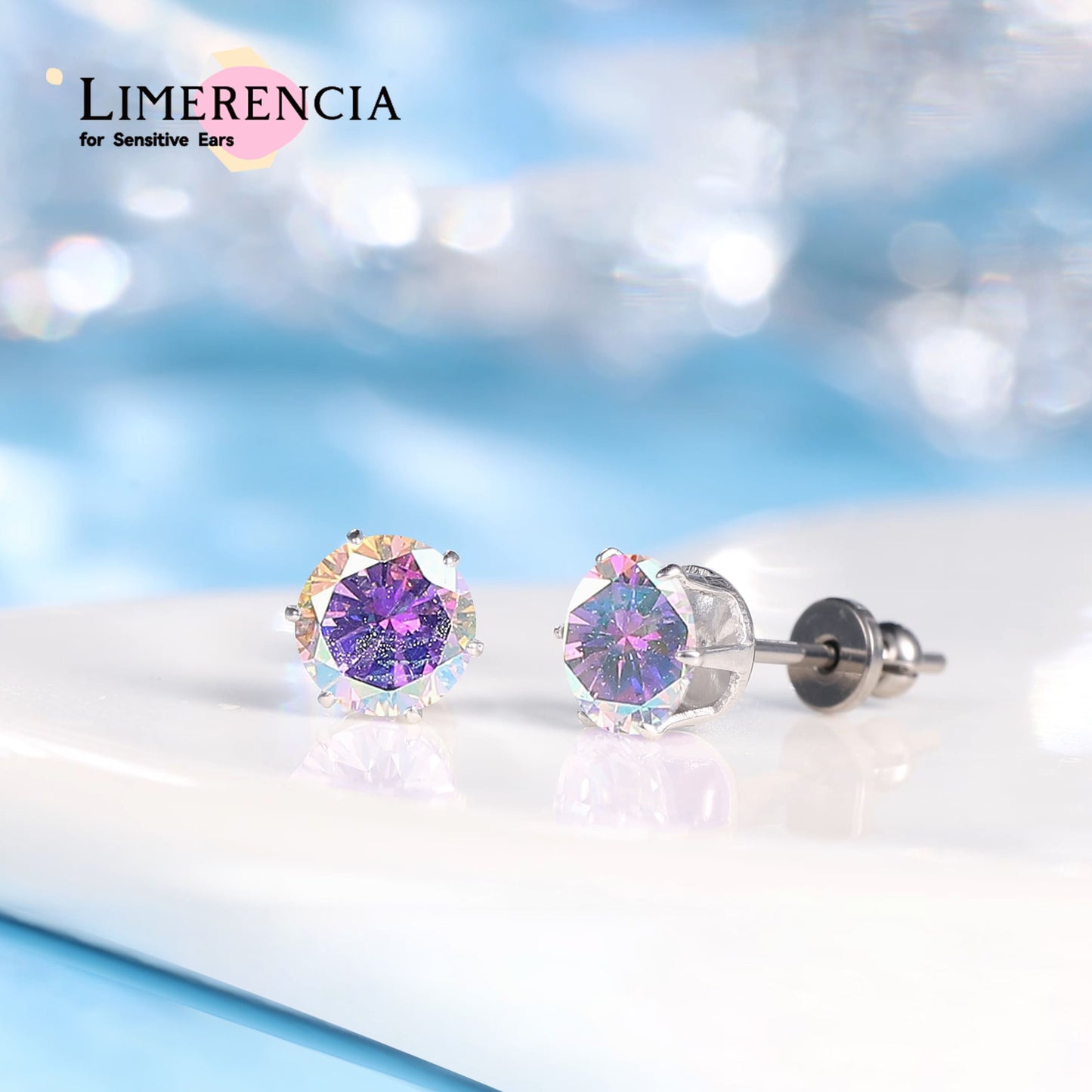 Pendientes de titanio Limerencia hipoalergénicos, tachas de grado implantado F136 con circón redondo, pendientes de seis garras para mujer y hombre con orejas sensibles