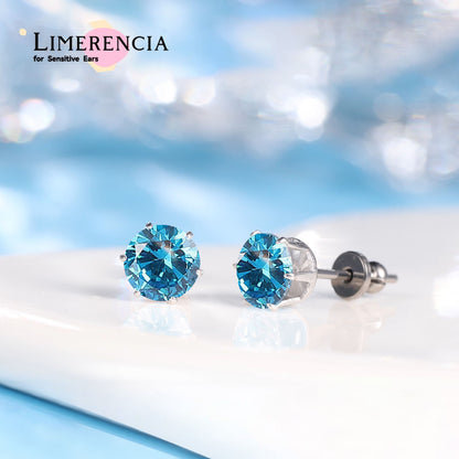 Pendientes de titanio Limerencia hipoalergénicos, tachas de grado implantado F136 con circón redondo, pendientes de seis garras para mujer y hombre con orejas sensibles