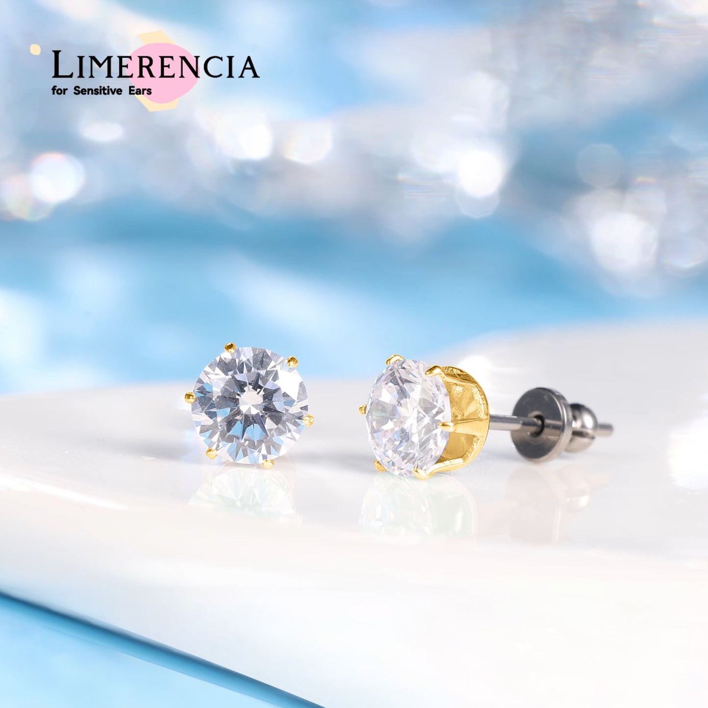 Pendientes de titanio Limerencia hipoalergénicos, tachas de grado implantado F136 con circón redondo, pendientes de seis garras para mujer y hombre con orejas sensibles