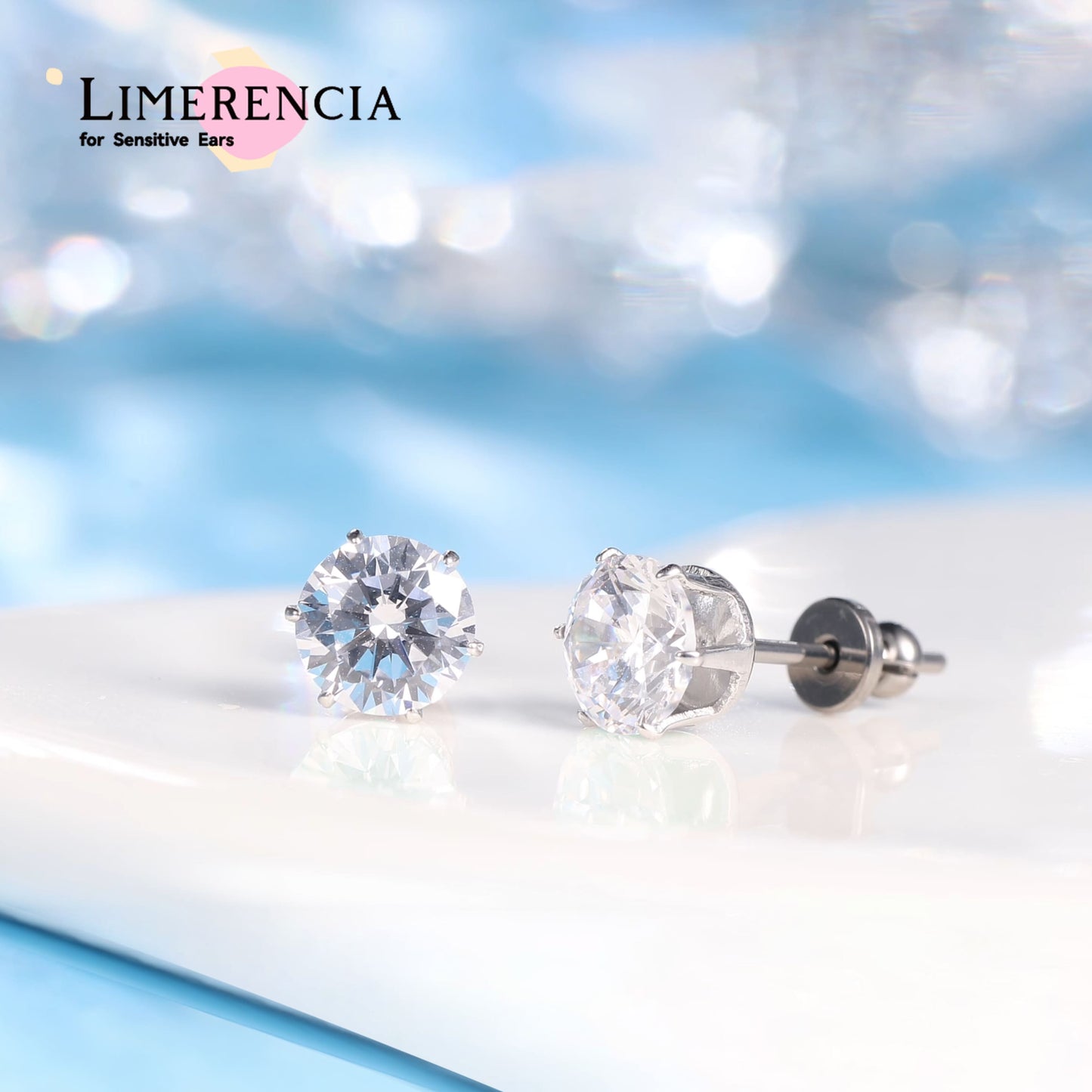 Pendientes de titanio Limerencia hipoalergénicos, tachas de grado implantado F136 con circón redondo, pendientes de seis garras para mujer y hombre con orejas sensibles