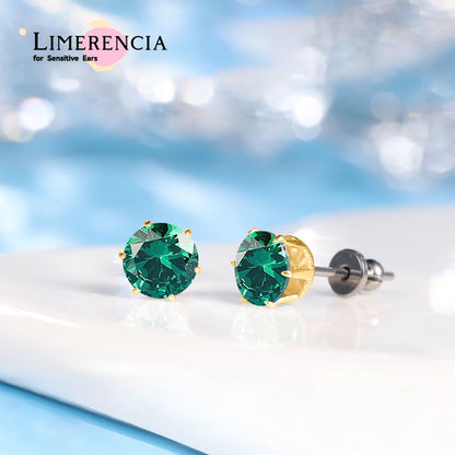 Pendientes de titanio Limerencia hipoalergénicos, tachas de grado implantado F136 con circón redondo, pendientes de seis garras para mujer y hombre con orejas sensibles