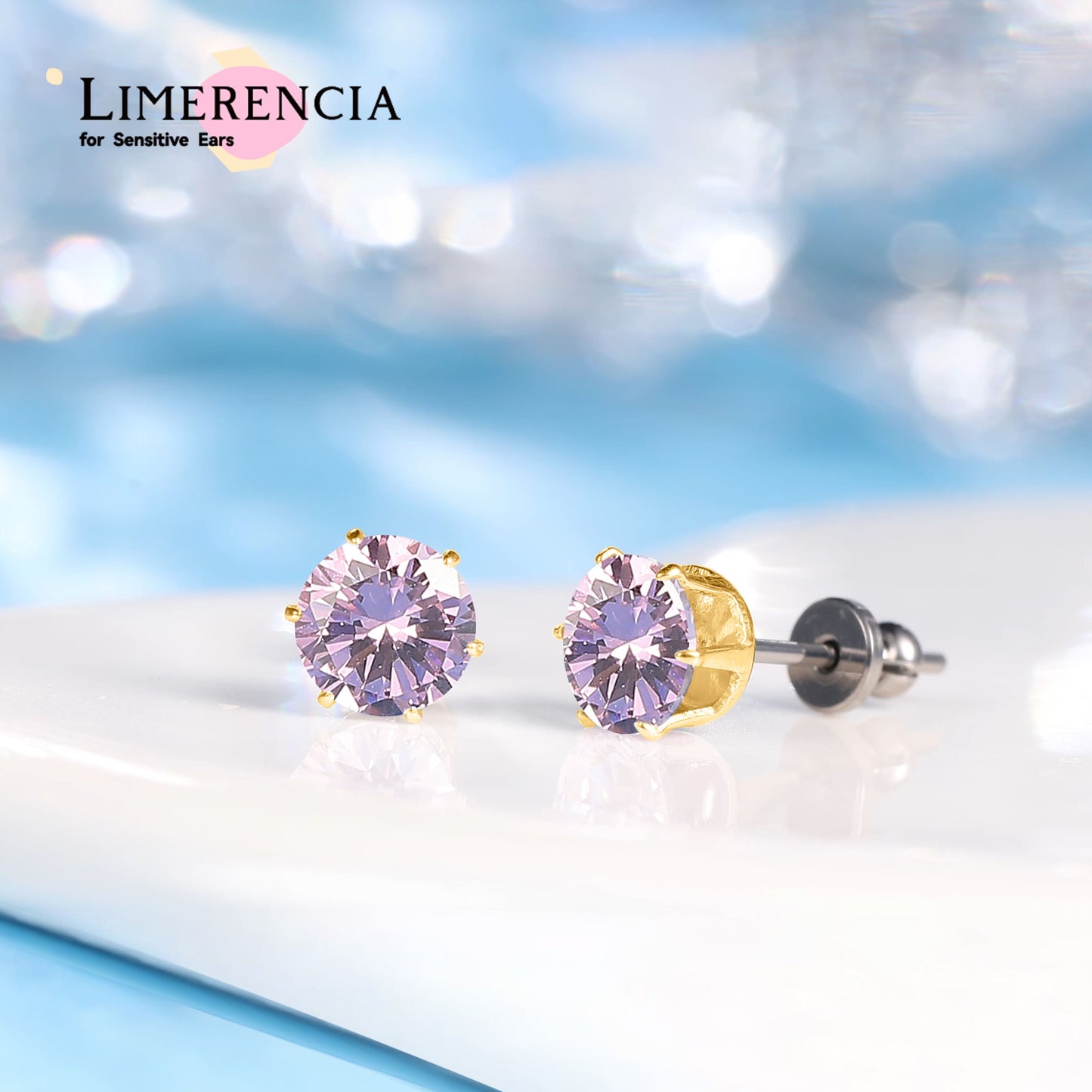 Pendientes de titanio Limerencia hipoalergénicos, tachas de grado implantado F136 con circón redondo, pendientes de seis garras para mujer y hombre con orejas sensibles