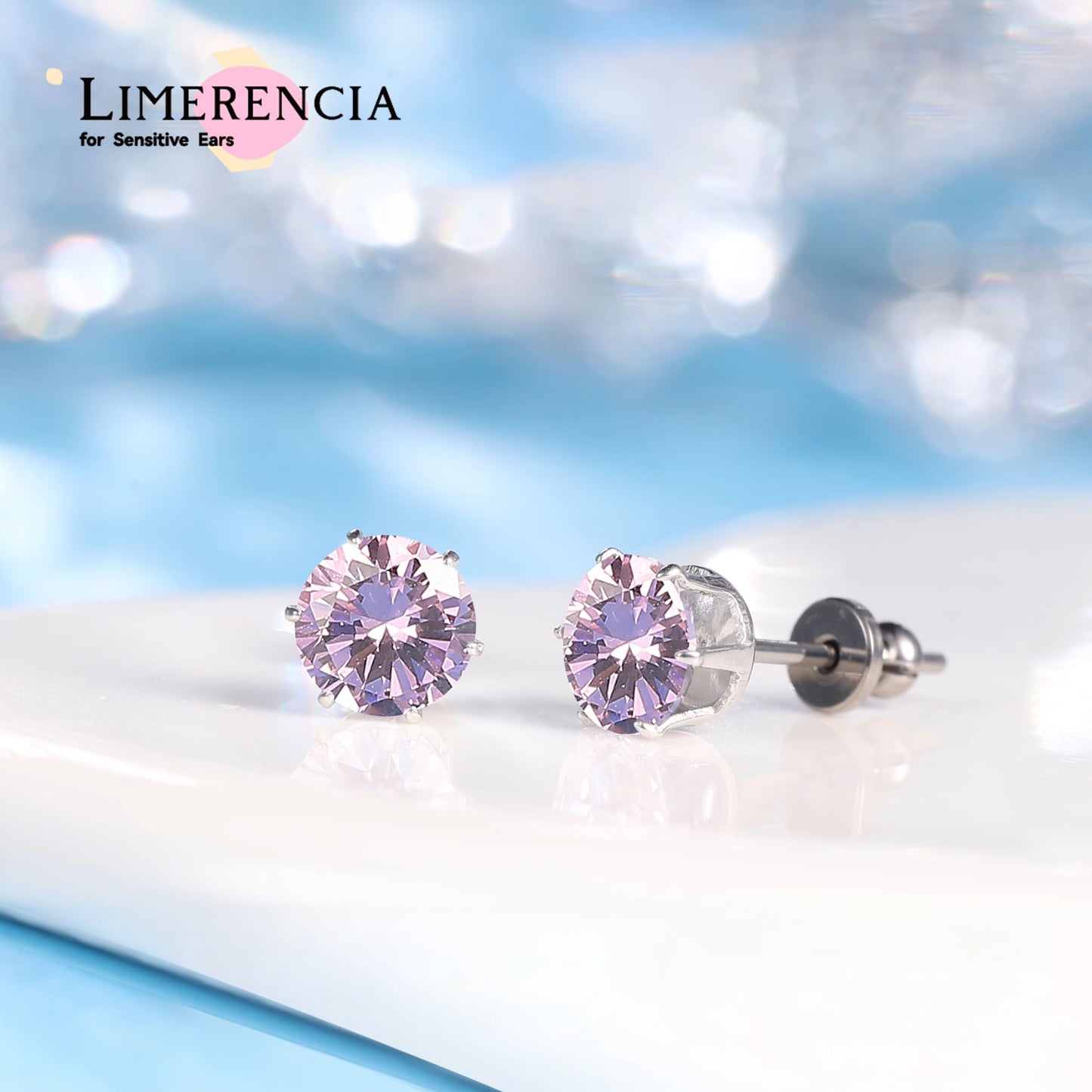 Pendientes de titanio Limerencia hipoalergénicos, tachas de grado implantado F136 con circón redondo, pendientes de seis garras para mujer y hombre con orejas sensibles