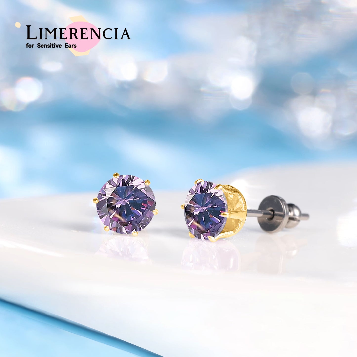 Pendientes de titanio Limerencia hipoalergénicos, tachas de grado implantado F136 con circón redondo, pendientes de seis garras para mujer y hombre con orejas sensibles