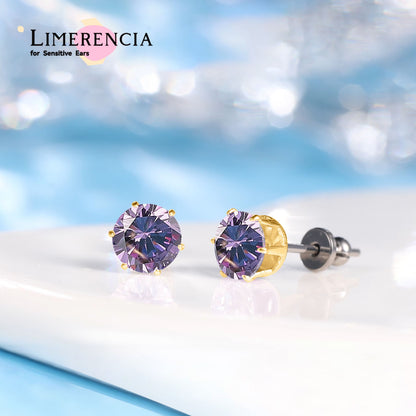 Pendientes de titanio Limerencia hipoalergénicos, tachas de grado implantado F136 con circón redondo, pendientes de seis garras para mujer y hombre con orejas sensibles