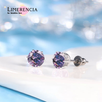 Pendientes de titanio Limerencia hipoalergénicos, tachas de grado implantado F136 con circón redondo, pendientes de seis garras para mujer y hombre con orejas sensibles