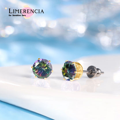 Pendientes de titanio Limerencia hipoalergénicos, tachas de grado implantado F136 con circón redondo, pendientes de seis garras para mujer y hombre con orejas sensibles