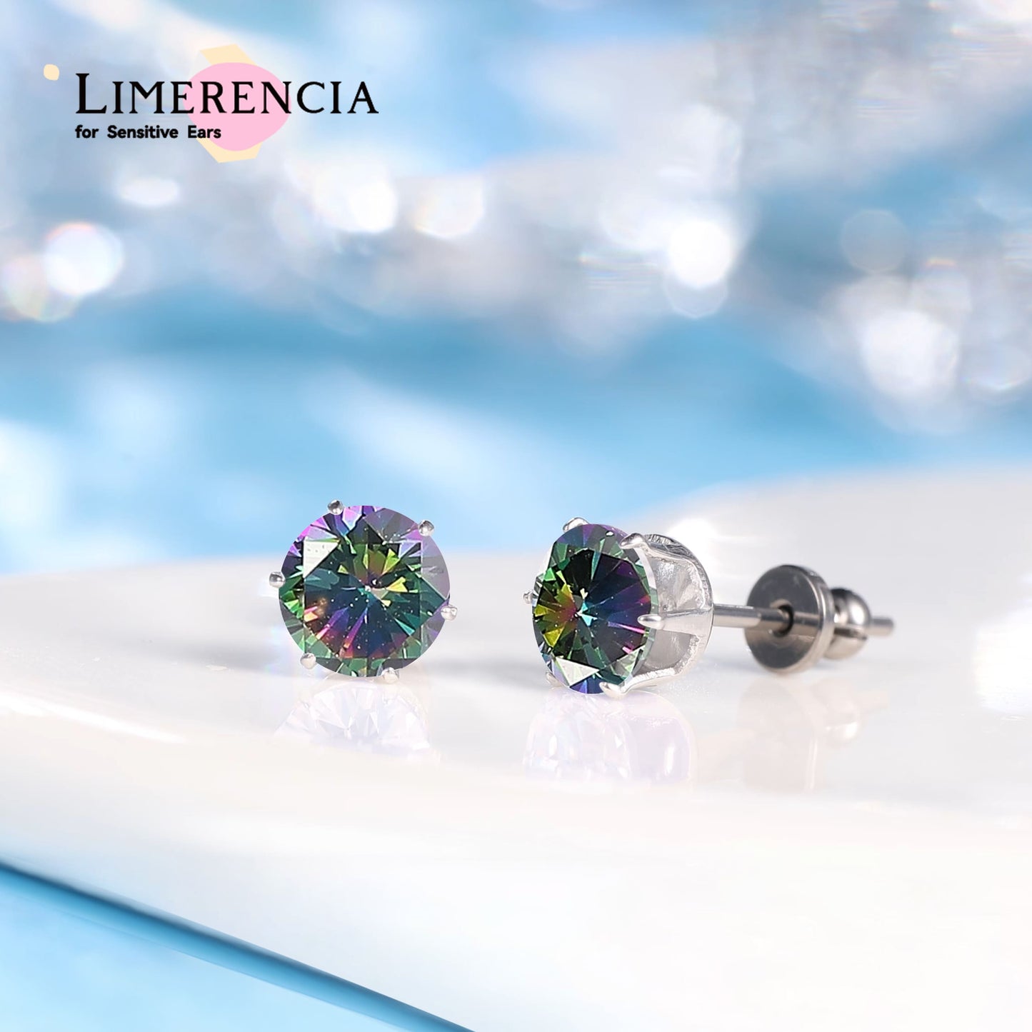 Pendientes de titanio Limerencia hipoalergénicos, tachas de grado implantado F136 con circón redondo, pendientes de seis garras para mujer y hombre con orejas sensibles