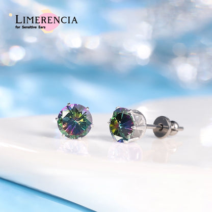 Pendientes de titanio Limerencia hipoalergénicos, tachas de grado implantado F136 con circón redondo, pendientes de seis garras para mujer y hombre con orejas sensibles