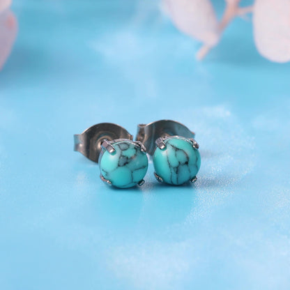 Limerencia G23 Hypoallergene Ohrstecker aus reinem Titan, Opal-/Mondstein-/Katzenaugen-/Blauer-Türkis-Ohrstecker, F136 Implantat-Qualität|Filigraner Schmuck für empfindliche Ohren (5 mm, Türkis)