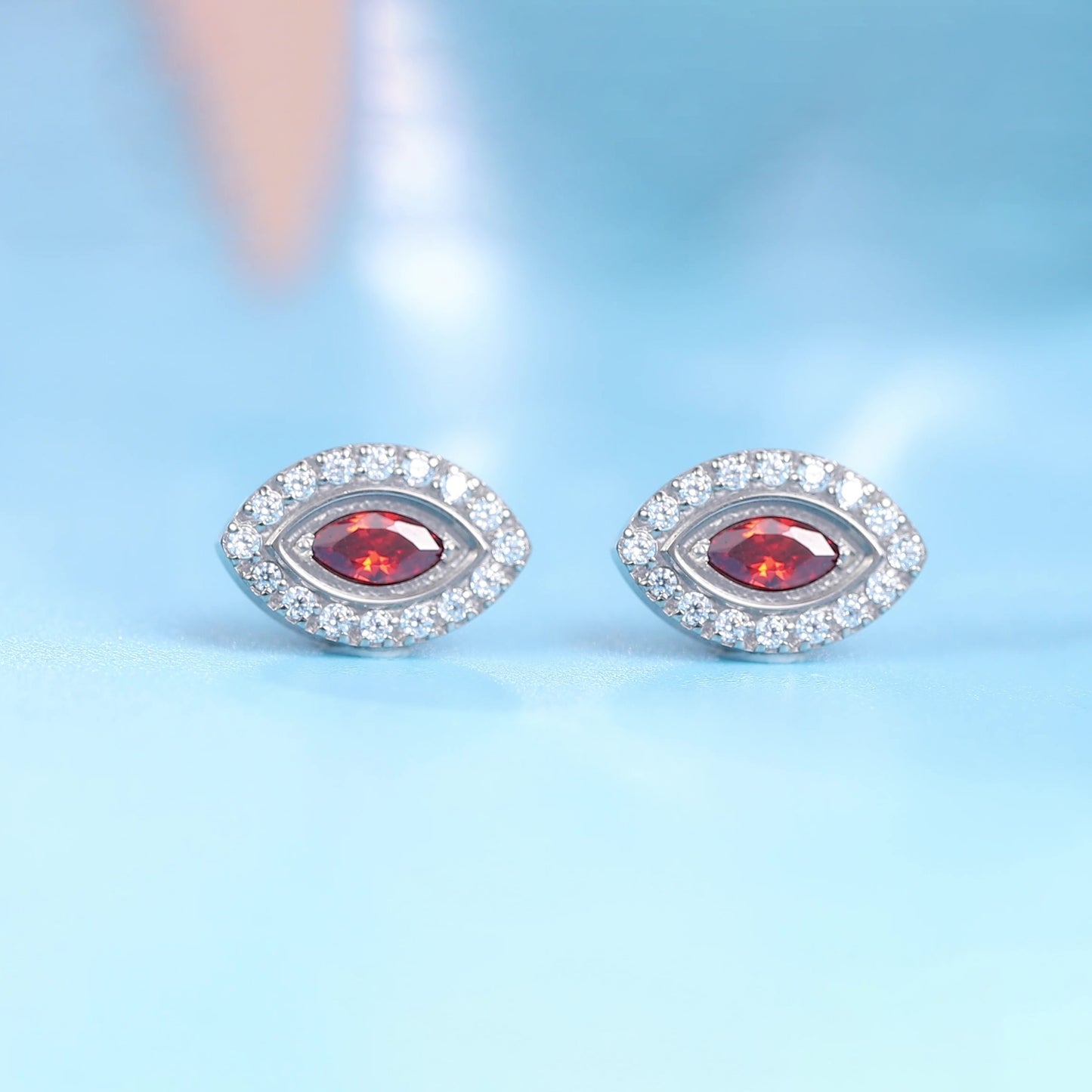 Limerencia Pure Titanium Hypoallergenic Earrings Evil Eye CZ Cluster Minimalist | G23 Implant Grade Piercing Fashion Jewelry For Sensitive Ears (Red, Silver)