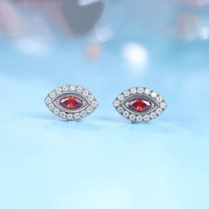 Limerencia Ohrringe Reintitan Hypoallergen Böser Blick Zirkonia Cluster Minimalistisch | G23 Implantatqualität Piercing Modeschmuck Für Empfindliche Ohren (Rot, Silber)