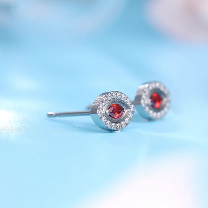 Limerencia Ohrringe Reintitan Hypoallergen Böser Blick Zirkonia Cluster Minimalistisch | G23 Implantatqualität Piercing Modeschmuck Für Empfindliche Ohren (Rot, Silber)