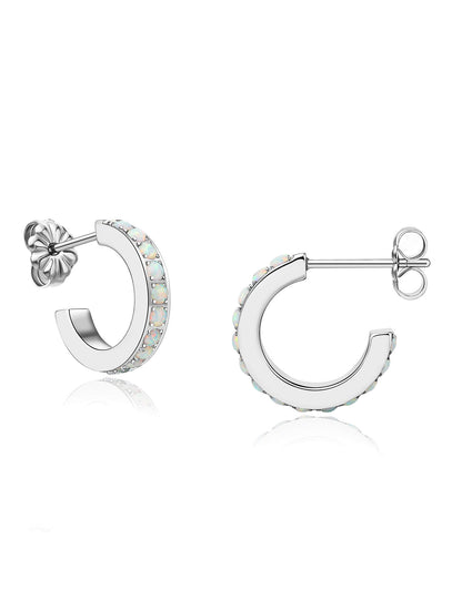 Limerencia Hypoallergenic G23 Pure Titanium Small Open C Hoop Earrings, F136 Implant Grade Lightweight Cubic Zirconia/Opal Cuff Huggie Earrings for Women Sensitive Ears