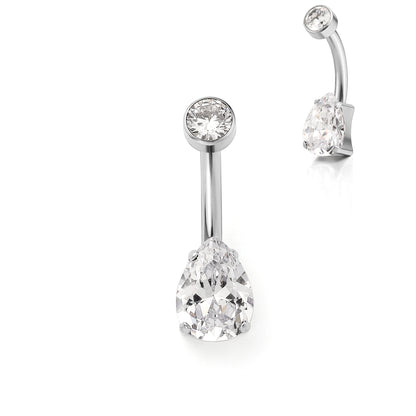limerencia 14G G23 Anillo de titanio para ombligo con circonita cúbica pequeña en forma de lágrima 10mm, joya de perforación para ombligo roscada internamente (10 mm, circonita cúbica blanca)