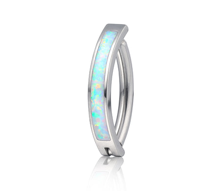 Anello ombelicale Limerencia 14G in titanio G23 con zircone a goccia piccolo, gioiello piercing ombelicale filettato interno 10 mm (10 mm, cerchio curvo opale bianco)