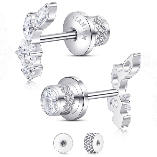 Limerencia Titanium Screw Back Earrings, Hypoallergenic F136 Implant Grade Flat Back Earrings for Women Men, Double Side Cubic Zirconia Sleeper Studs Jewelry/Collage