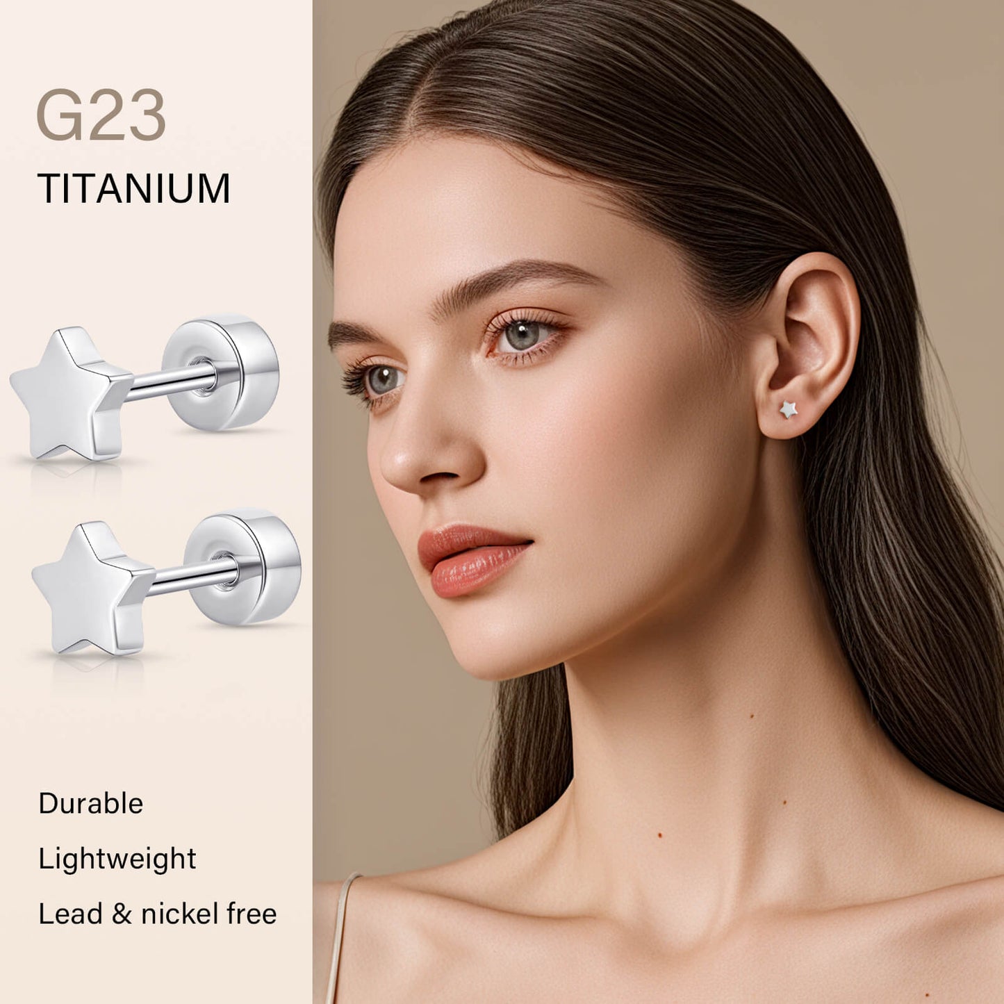 Limerencia Titan-Flachverschluss-Ohrstecker, hypoallergene Herz-/Stern-Schraubverschluss-Ohrstecker für Damen und Herren, klassische 5mm Schlafohrstecker für Knorpel und Ohrläppchen