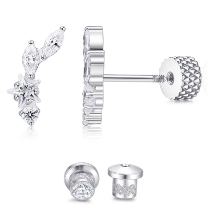 Limerencia Titanium Screw Back Earrings, Hypoallergenic F136 Implant Grade Flat Back Earrings for Women Men, Double Side Cubic Zirconia Sleeper Studs Jewelry/Collage