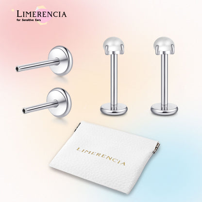 Orecchino titanio base piatta senza filetto Limerencia calibro 20G, piercing a pressione per cartilagine, trago, labret, labbro, medusa e conca, ipoallergenico unisex / tre sfere