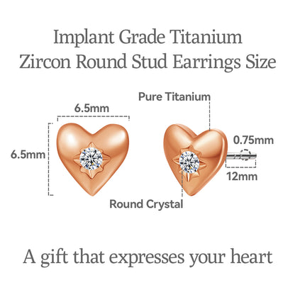 Limerencia G23 Pure Titanium Hypoallergenic Earrings, F136 Implant Grade Titanium Studs Suitable for Sensitive Ears Delicate Jewelry (Love Heart, Gold)