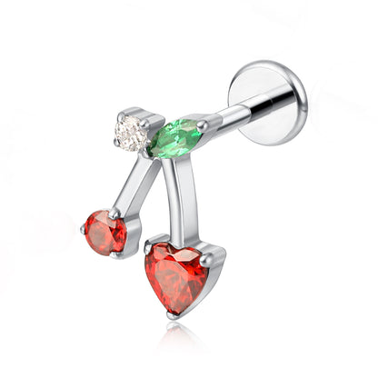 limerencia F136 Titan hypoallergener Piercingschmuck 18G 6mm 8mm 10mm für Tragus, Helix, Conch, Knorpel, Lippe, Implantatqualität Flacher Rücken Innen Gewindestift-Ohrringe (Kirsche 1 Stk.)