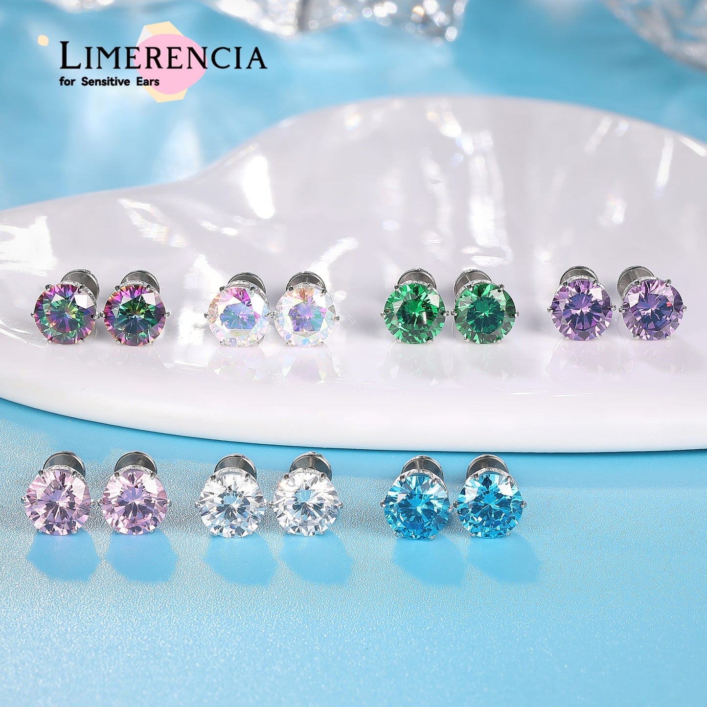 Pendientes de titanio Limerencia hipoalergénicos, tachas de grado implantado F136 con circón redondo, pendientes de seis garras para mujer y hombre con orejas sensibles